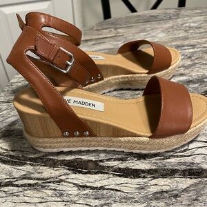 Steve Madden Brown Leather Wedge Sandals